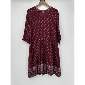Garnet Hill Trapeze Peasant Swing Dress Boho Cottagecore 3/4 Sleeve
